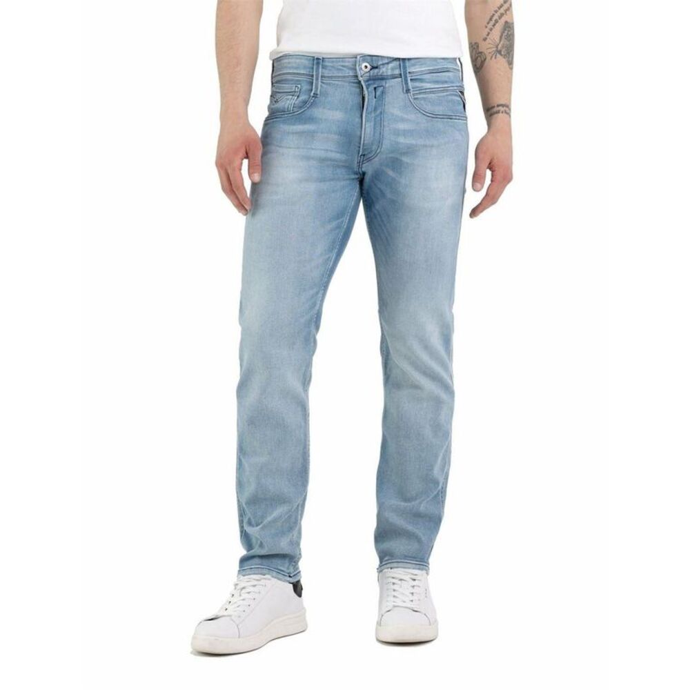 Replay Mens Anbass Cotton Blend Slim Jeans / Light Blue